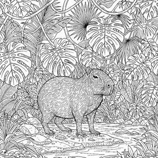 Részletes capybara a sűrű dzsungelben színező felnőtteknek