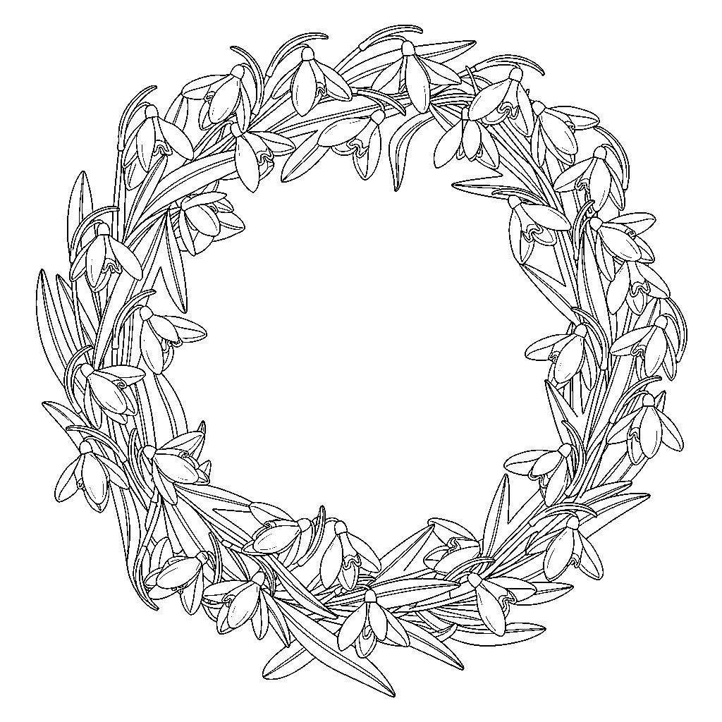 Részletes hóvirág koszorú színező felnőtteknek