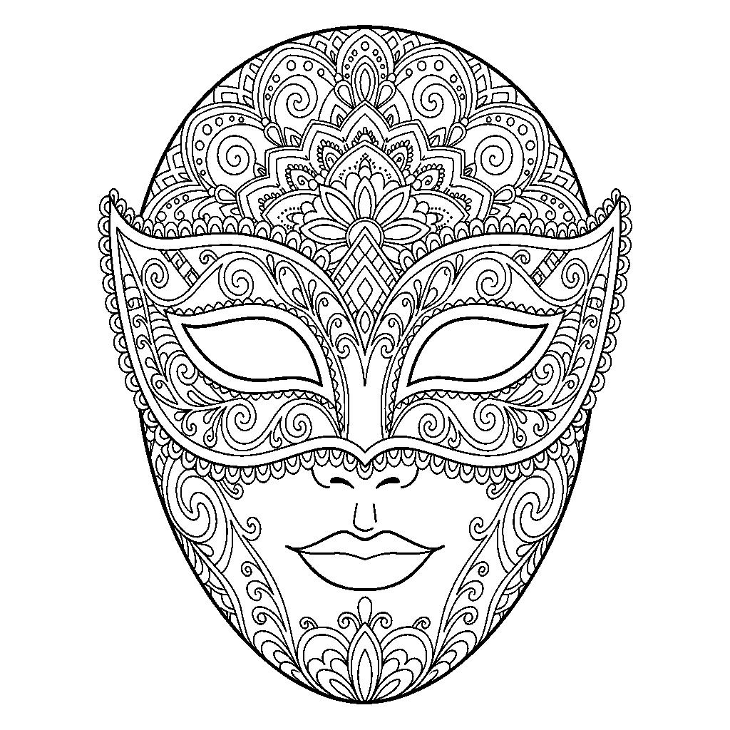 Részletes velencei álarc felnőtteknek - Zentangle színező