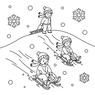 Havas dombon szánkózó gyerekek rajz