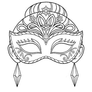 Hercegnő maszk hajjal és koronával farsangi színező