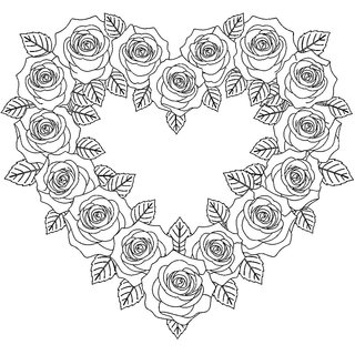 Szív alakú rózsa koszorú nyomtatható színező