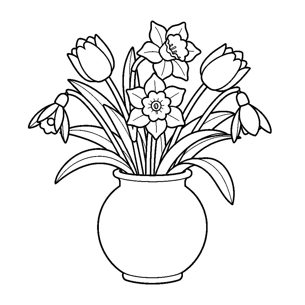 Tavaszi virágcsokor vázában - Nőnapi színező