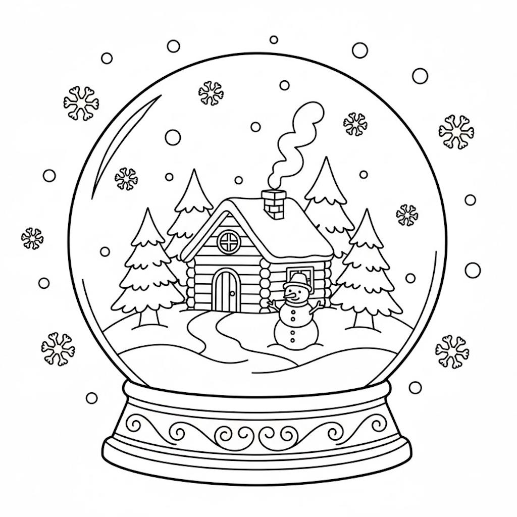 Téli hógömb rajz gyerekeknek – nyomtatható színező