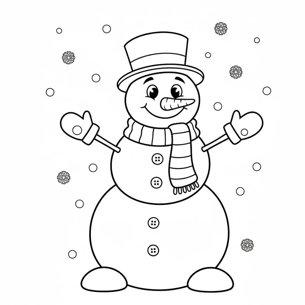 Vidám, kalapos és kesztyűs hóember – nyomtatható téli színező ovisoknak