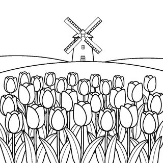 Tulipánmező és szélmalom tájkép kifestő