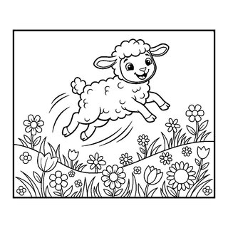 Virágos mezőn ugrándozó bárányka