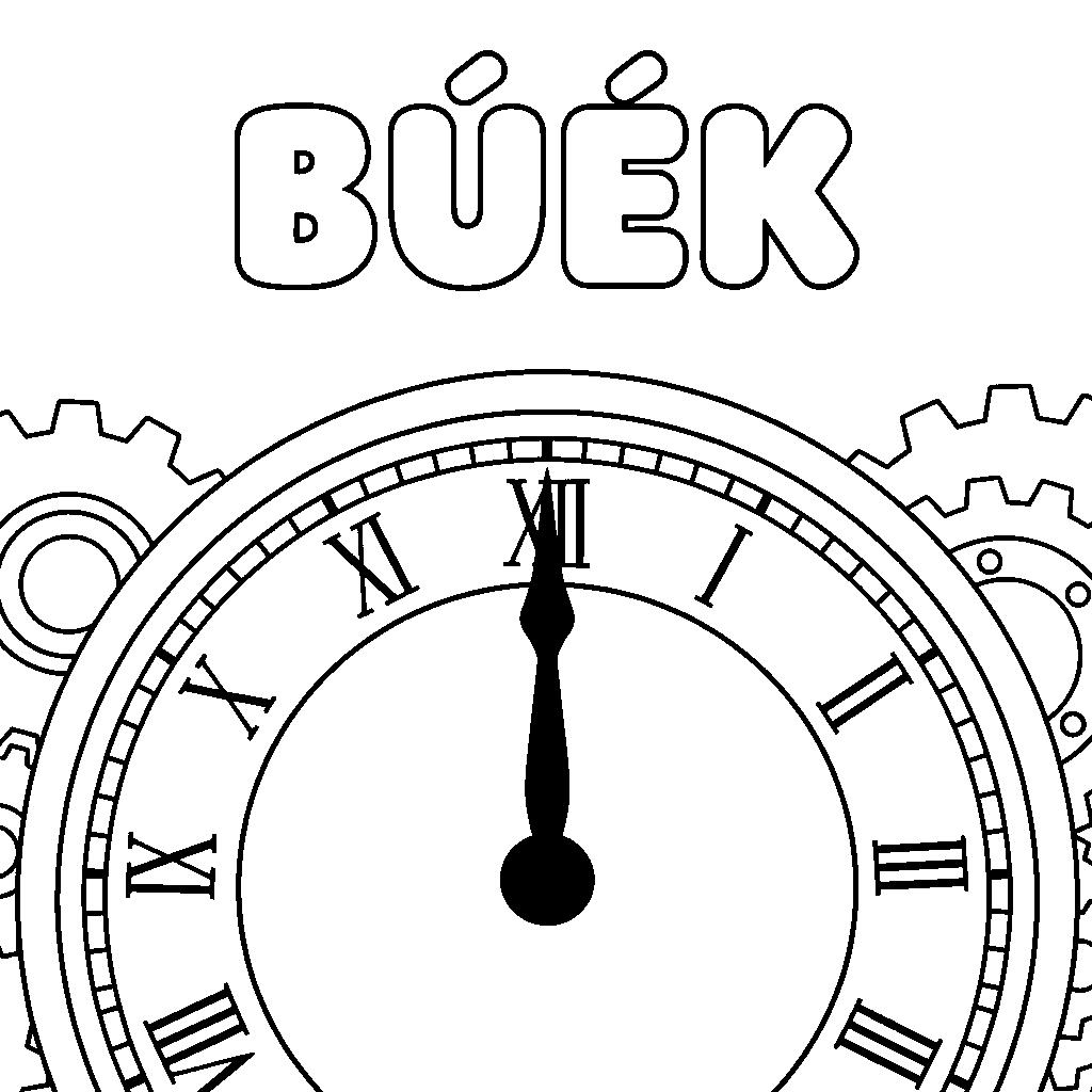 Egyszerű éjféli óra színező - BÚÉK felirat