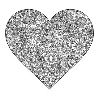 Részletes virágos szív mandala felnőtteknek