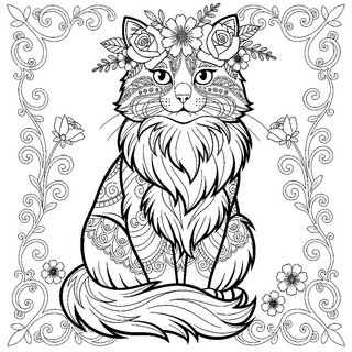 Virágkoszorús cica díszes színező