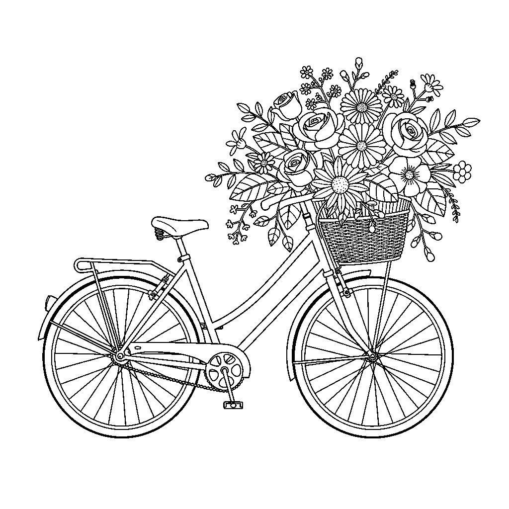 Virágos bicikli kosár - Nőnapi kifestő