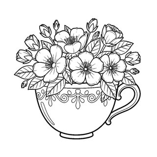 Virágokkal teli teáscsésze nőnapi kifestő
