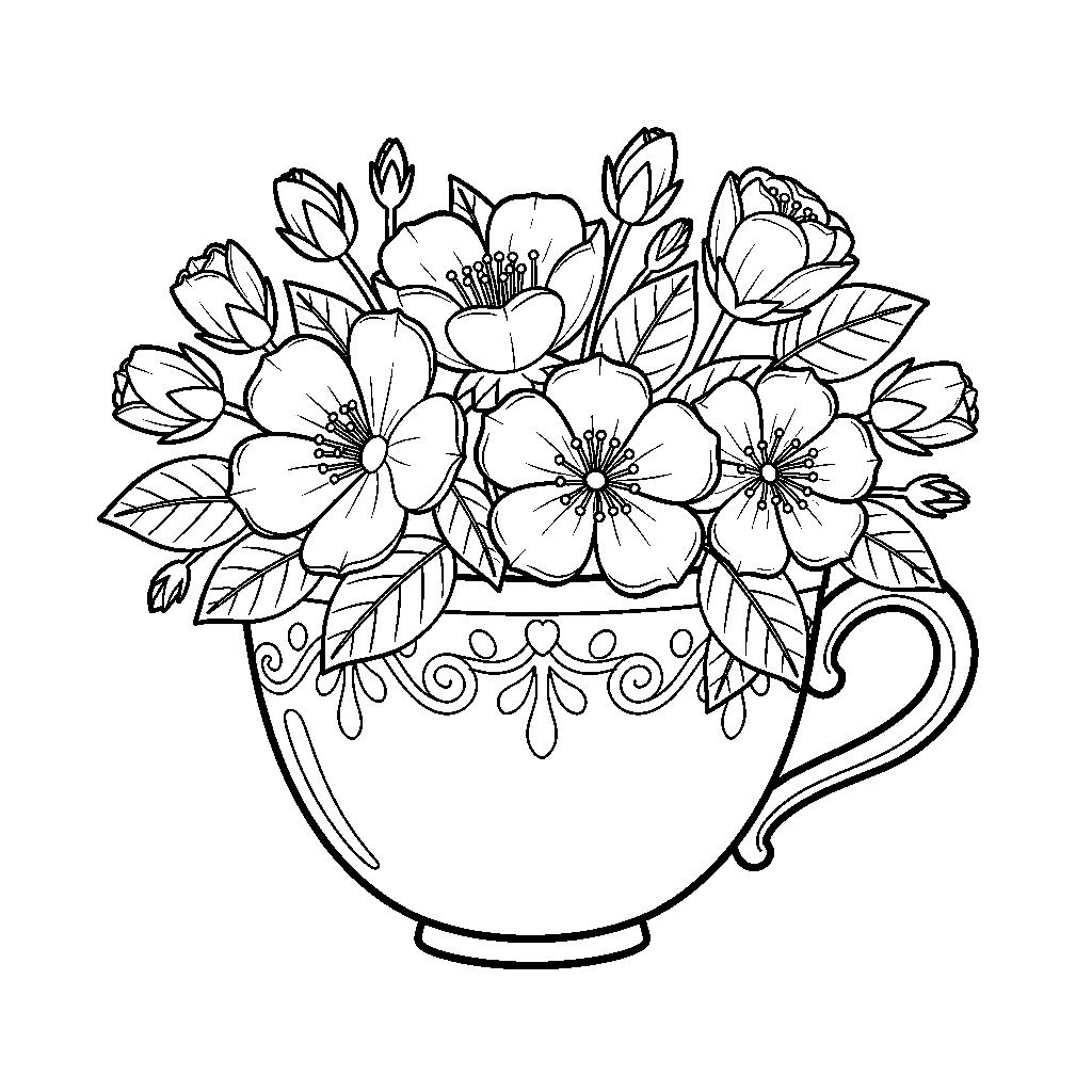 Virágos teáscsésze - Hangulatos nőnapi színező